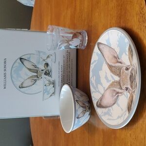 Williams Sonoma Damask Kids Easter Bunny Melamine Dinnerware Set